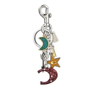 Bohemian Multi-Charm Keychain - Star, Moon, and Arrow Pendant with Glittery Accents for Women