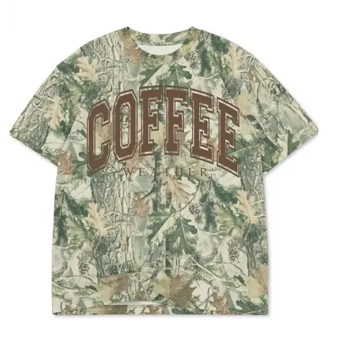 Coffee Weather Puff Print Camo T-SHIRT oversized Boxy fit 100% Cotton