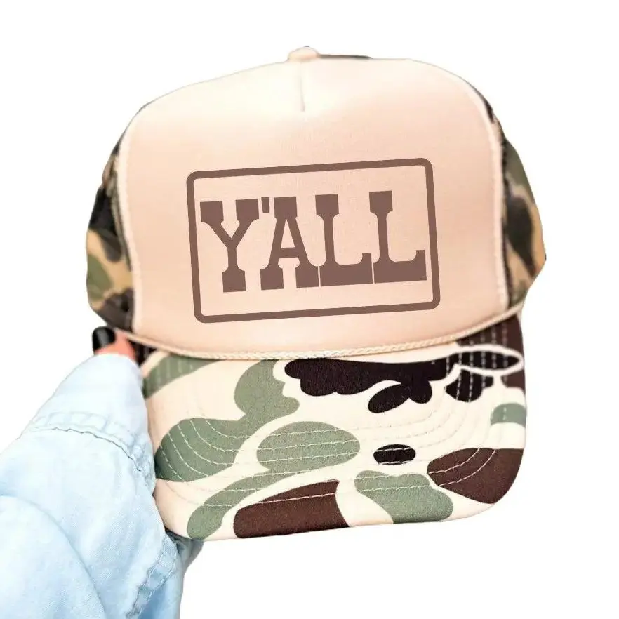 Y'ALL Country Classic Foam Trucker Hat - Adjustable Snapback Closure, Two-Tone Design, Casual Style, Lightweight Poly-foam Material
