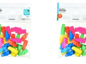 Pencil Cap Erasers 2-Pack of 25ct Bright Assorted Colors for School Home Office Use Clean Smudge-Free Erasing Compact Storage