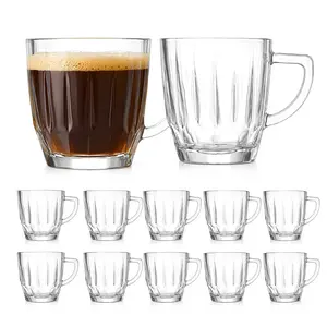 6/12pcs 8.5oz Clear Glass Coffee Mug with Handle Thick Base Heat Resistant Drinking Cup Transparent Glass Tea Cup for Coffee Milk Latte Espresso Water Juice Modern Minimalist Household Glassware Daily Use Kitchen Drinkware
