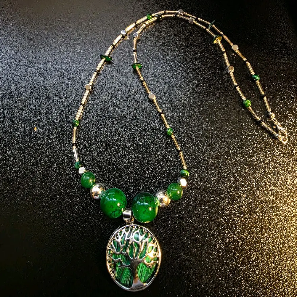 Gabriela Haller HigherKii Artique Evergreen Trees Jewelry Set with Tree Pendant and Beaded Necklace Set
