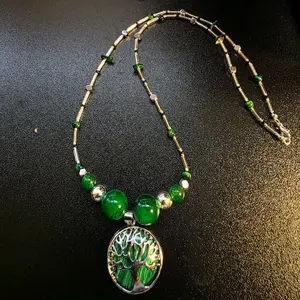 Gabriela Haller HigherKii Artique Evergreen Trees Jewelry Set with Tree Pendant and Beaded Necklace Set