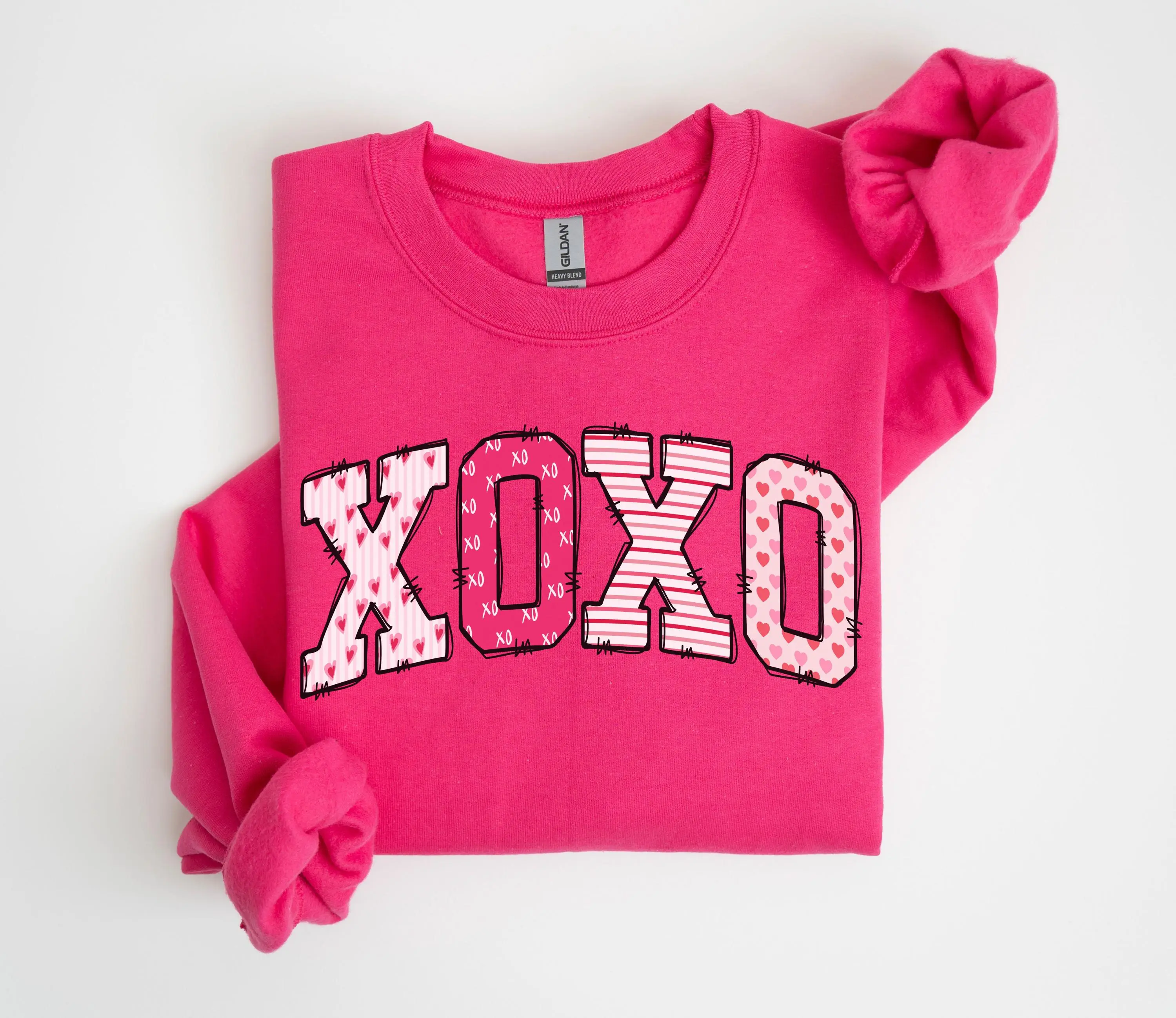 Preppy Valentines Day Sweatshirt, XOXO Sweater, Women's Retro Valentine Crewneck, Hugs and Kisses Pullover, Pink Valentine Sweater
