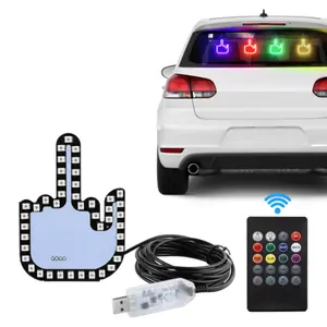 Middle Finger LED Car Light with Remote – Hand Gesture Road Rage Sign, Funny Flip-Off Finger Display for Car Window, USB Powered, 7-Color LED with Adjustable Brightness – Cool Gadget Gift