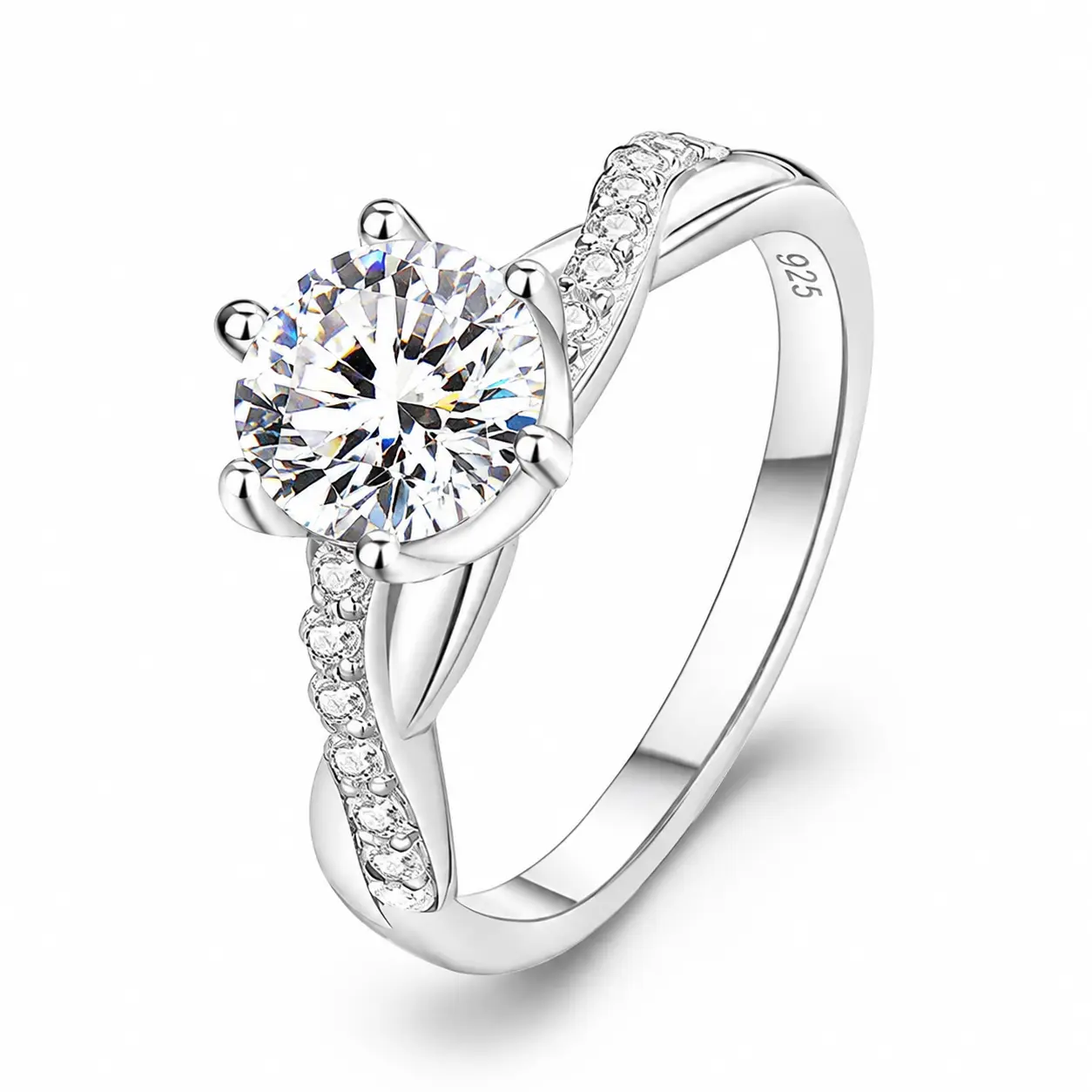 Women's 1CT Round Cut VVS Clarity GRA Certified Moissanite Twist Engagement Ring, 925 Sterling Silver Crossover Pavé Setting Band, Exquisite Trendy Promise Marriage Ring for Daily Everyday Wear, W/ Jewelry Box
