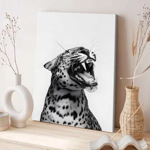 Roaring Leopard Canvas Print, Modern Art Wall Decor, Wood Wall Art, Wooden Wall Art, High-Quality Waterproof Poster, Ideal for Living Room & Bedroom Decoration