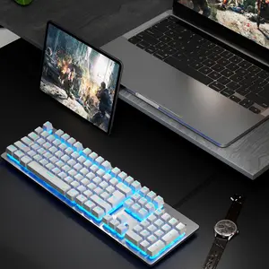 EWEADN Wired Mechanical Keyboard RGB White Backlight Gaming Keyboard Durable ABS Plastic Metal Panel Double-Shot Keycaps Anti-Ghosting Ergonomic Two-Level Feet Anti-Slip Pads Perfect for PC Laptop Office