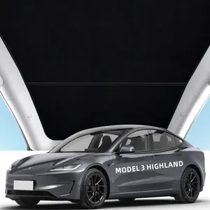 Upgraded Roof Sunshades for Tesla Model 3 Highland,Heat Insulation Block UV Sunroof Shade,No Sag Nano Ice Crystal Coatings Glass Roof Sunshade,Foldable Tesla Accessories (Black)