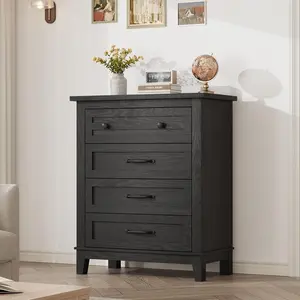 【Christmas Gift】Black Freestanding 34.8 Inch Tall Vertical 4 Drawer Dresser with Large Storage and Wooden Closet Chest for Bedroom  and Living Room