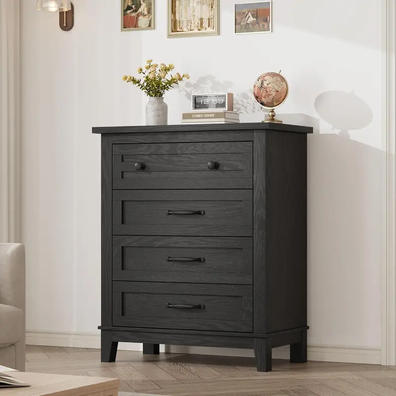 black 4 drawer dresser Unikito Dresser for Bedroom, 4 Drawers Dresser with LED Lights and Built-in  Power Outlets main image 1