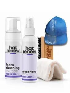 MOJA BASICS Hat Renew Hat Cleaner Kit - Cap Cleaner - Hat Stain Remover - Sweat & Stain Remover for hats - Cleaner with Foaming Cleanser Deodorizer Brush & Micro-Fiber Towel for Daily Hat Wearers