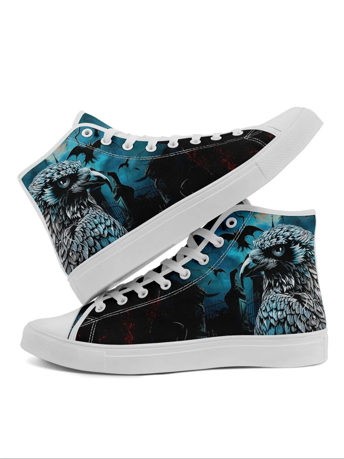 Men's Fashionable Gothic Style Eagle & Skull Print High Top Sneakers, Casual Comfortable Breathable Lightweight Sports Shoes, Male All-match Round Toe Shoes for Daily Wear