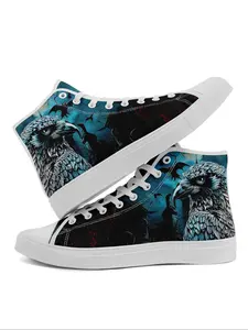 Men's Fashionable Gothic Style Eagle & Skull Print High Top Sneakers, Casual Comfortable Breathable Lightweight Sports Shoes, Male All-match Round Toe Shoes for Daily Wear