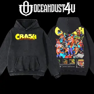 OceanDust4U 'Crash Bandicoot' Hoodie 100% Premium Cotton Oversized Fit Pre-Washed Classic Top Men's Streetwear American-Made