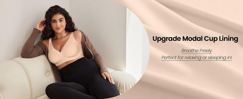 OEAK Women's Seamless Bras Deep V Wireless Plus Size Full Coverage Push Up Comfort Bras No Underwire Supportive Bra Soft Breathable Sleep Bralettes