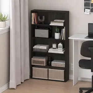Modern Bookshelf, 5-Tier Composite Wood Slim Profile Unit, 7x24x44 Inches Cube Storage Shelf for Living Room, Home Office, Espresso Finish
