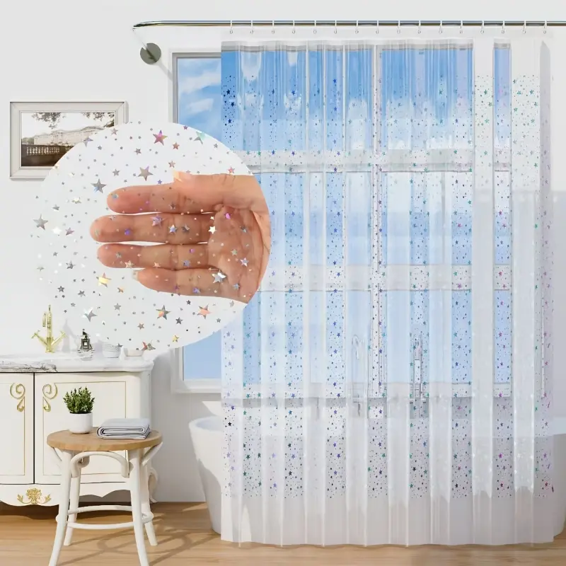 1pc Holographic Rainbow Transparent Shower Curtain, PEVA Thickened Bathroom Door Partition Curtain with White Plastic Hooks, Easy to Install Curtains|Decorative Shower Curtain|Durable Curtain, Shower Curtains for Bathroom