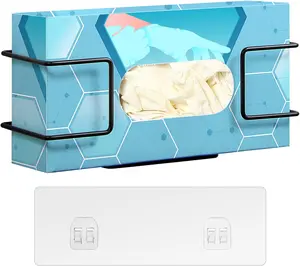 Glove Box Holder Wall Mount Disposable Glove Dispenser, Metal Glove Rack for Rubber Latex Gloves Organizer Facial Tissue, Black 1 count