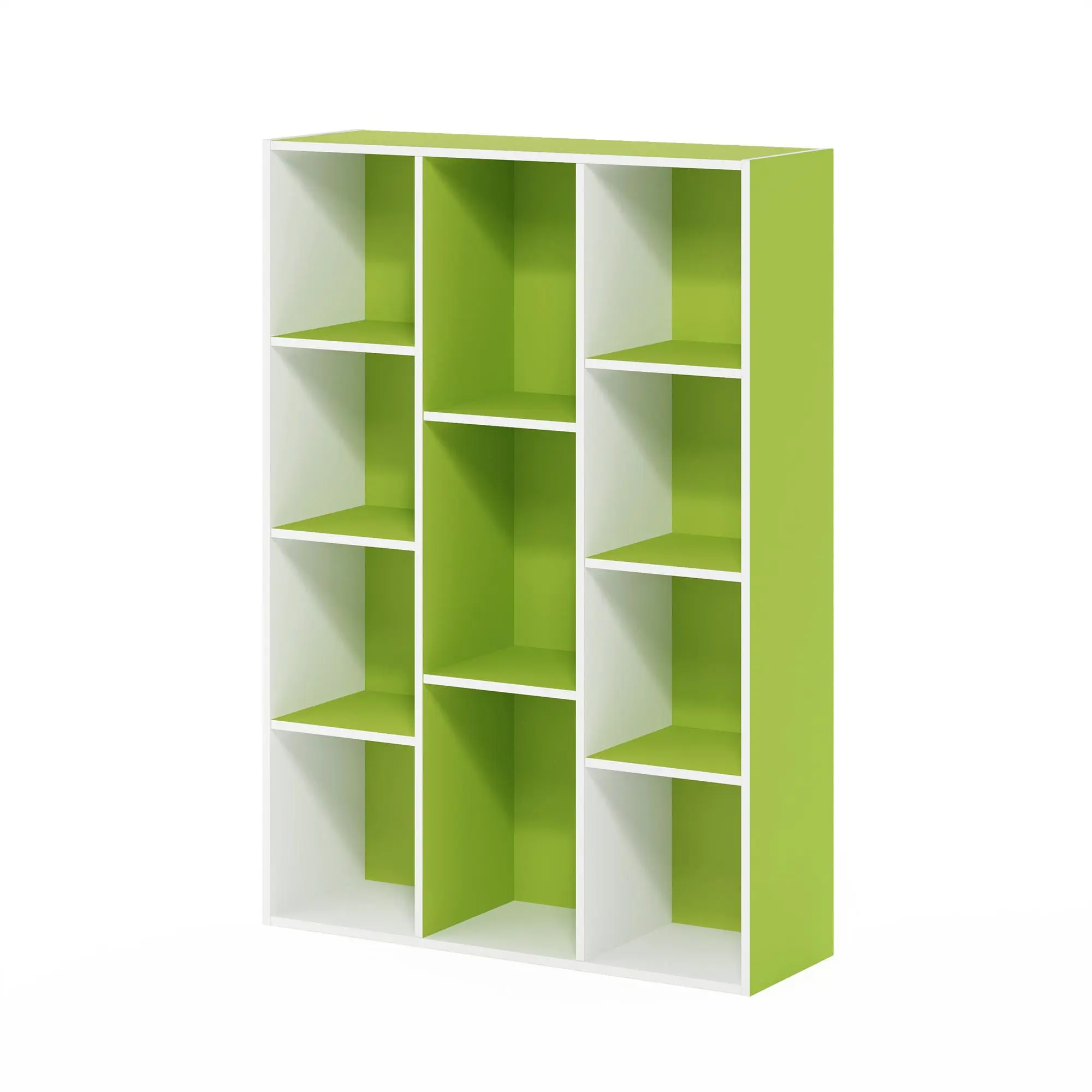 LUDER 11-Cube Contemporary Open Bookshelf Book Rack, Particle Board Reversible Shelf Unit, 29x41.7x9.4in White/Green Indoor Furniture with Easy Flat Surface, Assembly Required for Living Room, Bedroom