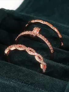 3Pcs Rose Gold Stacked Rings, Inlaid with Synthetic Zircon, Cute and Simple, Fashionable Interweaving Design, Trendy Jewelry, Suitable for Broadband Fashion Rings At Dinners, Gifts for Dates