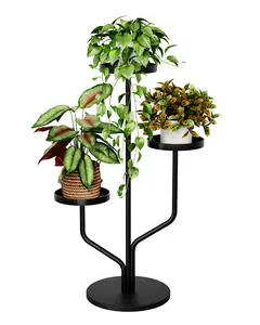 Bamworld 3-Tier Metal Garden Planter Stand - Outdoor Metal Planter Holder, Tall Black Home Organizer Storage Rack for Multiple Plant Pots, Indoor Living Room Decor