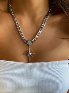 Hip Hop Necklace Wholesale for Women, Minimalist Eight-Pointed Star Pendant, Unique Cuban Chunky Chain, Stylish Clavicle Chain