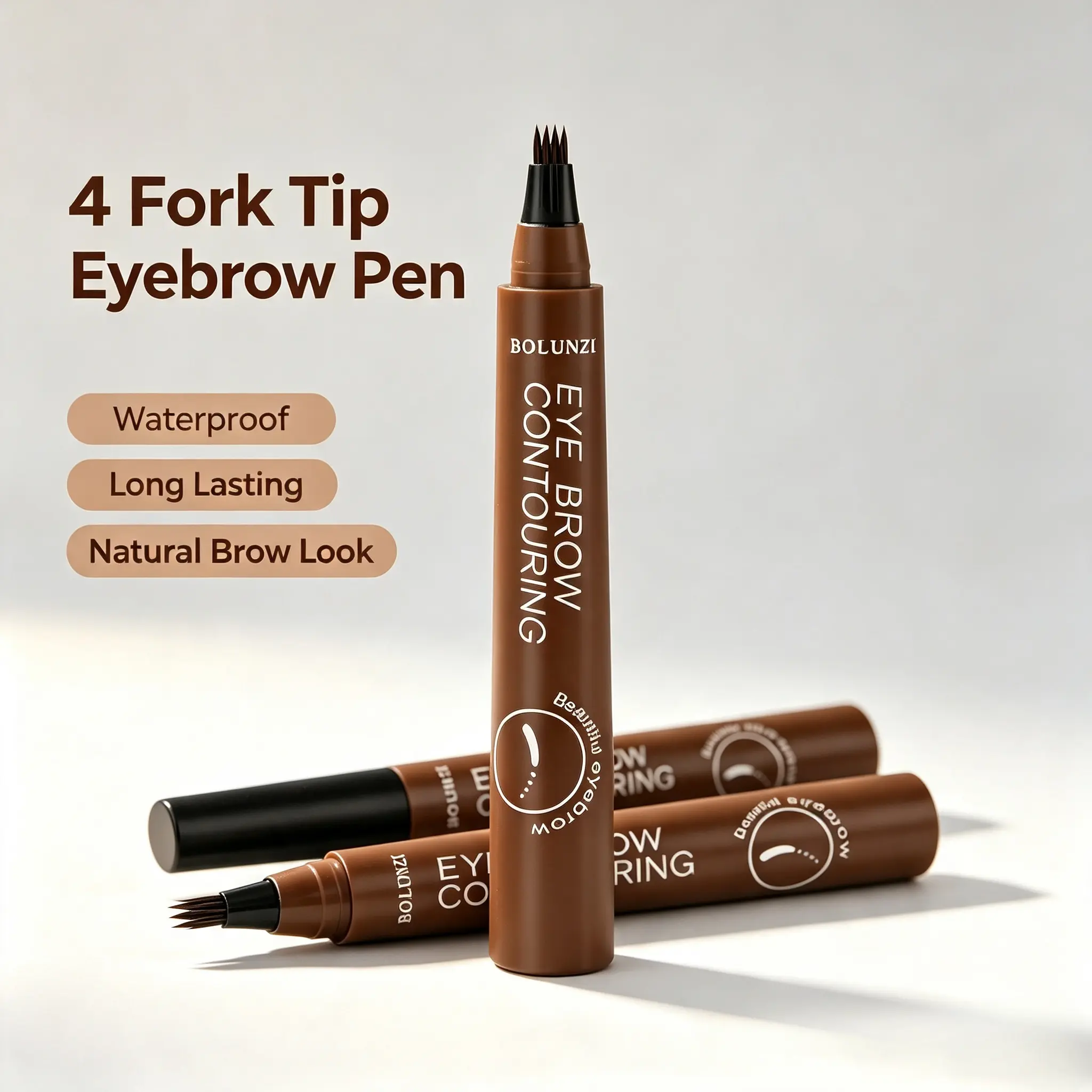 4‑Tip Microblading Liquid Eyebrow Pen, Waterproof Sweatproof Long‑Lasting Eyebrow Tattoo Pen, Natural Wild Brow Effect Daily Eye Makeup