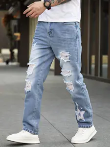 Blue Jeans For Men Slim Fit Summer Clothes Casual Denim Breathable Straight Leg Trousers jeans pants for men