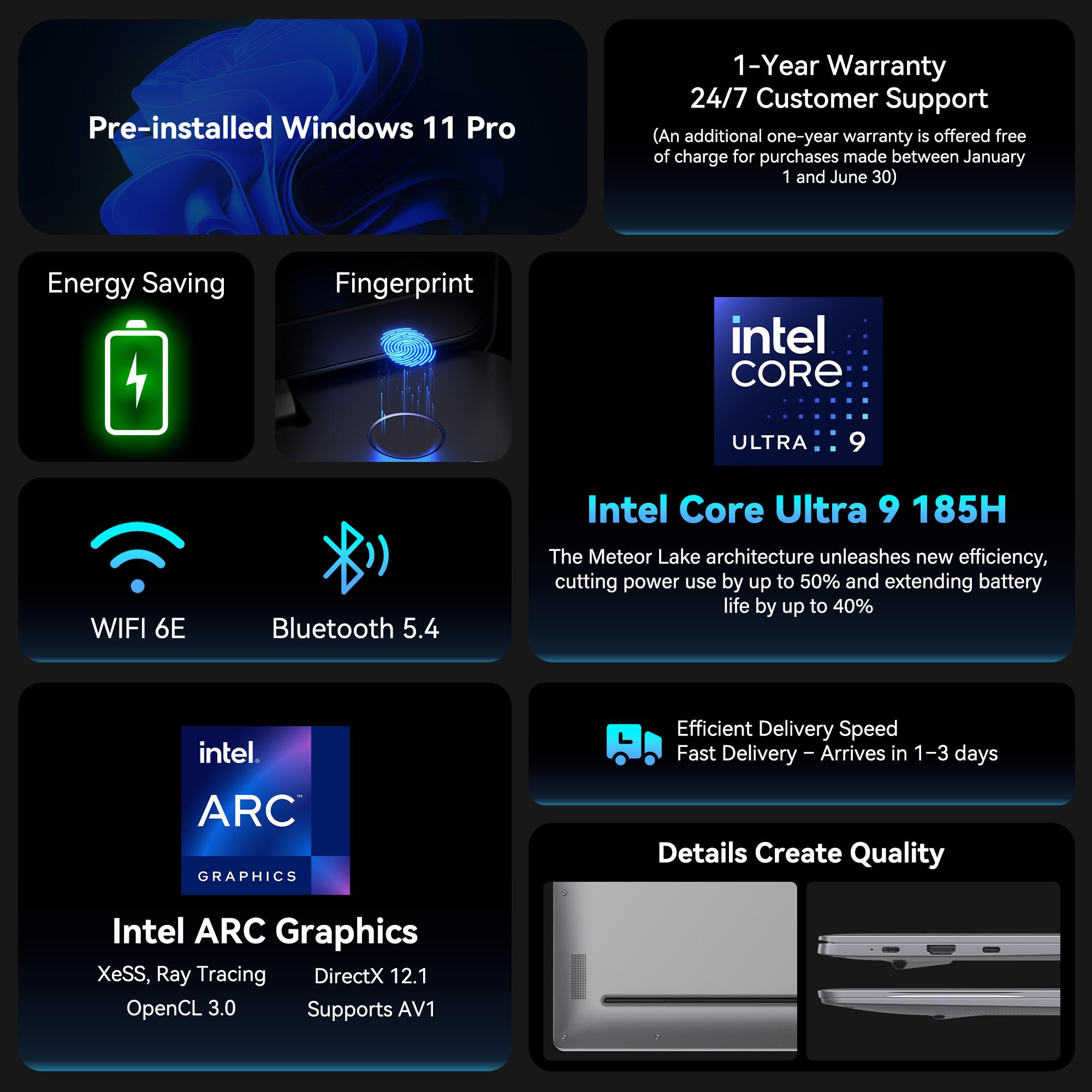 GEEKOM GeekBook X16 Pro 16" Laptop - Intel Ultra CPU, 32GBRAM, 1TB & 2TB SSD, 2.8K OLED, AI Performance, Lightweight,Extended 2-Year Warranty, Fast charging, Whisper-QuietCooling