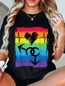 100% Cotton Unisex LGBTQ Rainbow Heartbeat Male Sign Gay Pride Equality Love T-Shirt
