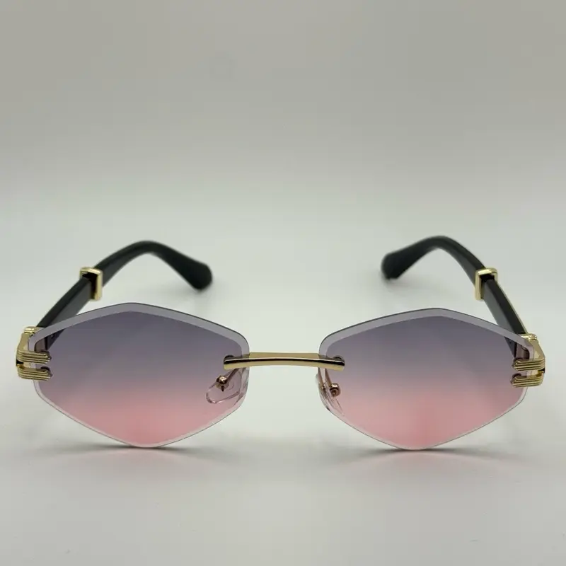 Y2K Retro Vintage Gold Frame Pink Lens Rimless Sunglasses Y2K Vintage Frameless Pink Sunglasses. Rectangular Lenses  main image 3