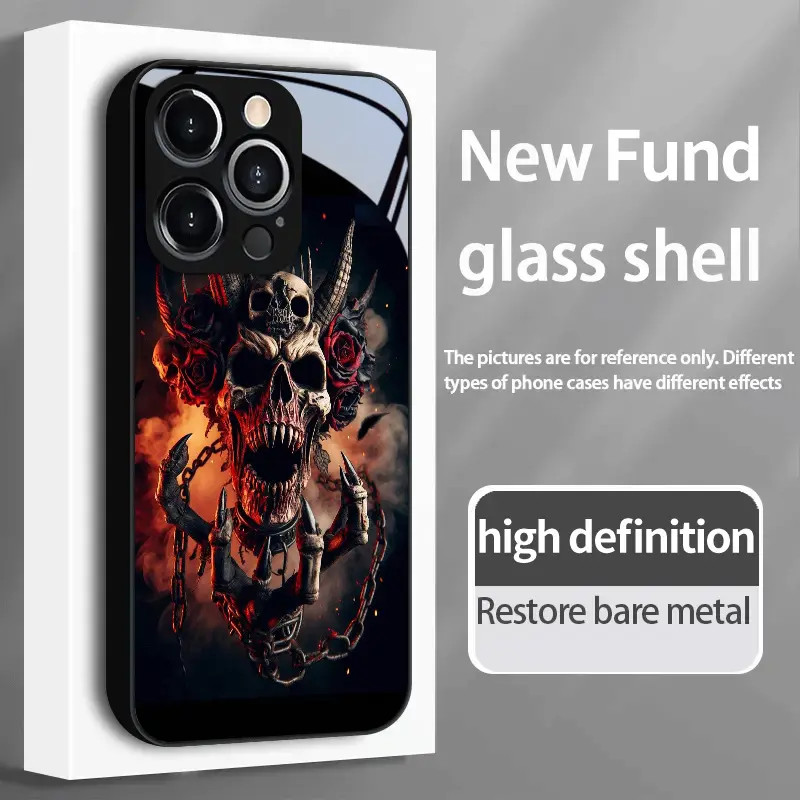A New Glass Case Design Featuring The Infernal Skull And Dark Tide, Suitable for Iphone 17 16 15 14 13 12 11 PRO MAX PLUS,AIR. This dedicated phone case is stain-resistant, stylish, and made of tempered glass. An ideal gift for holidays, friends