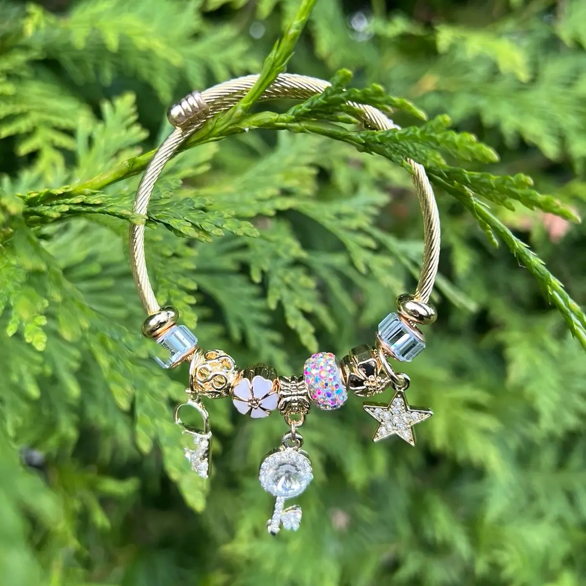 Necessorize Crystal Lock & Key Charm Bracelet