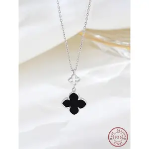 925 Sterling Silver 925 Silver Four Leaf Clover Pendant Necklace, Elegant All-match Jewelry for Girls Gift, Female Classic Fashion Accessories for Daily Wear