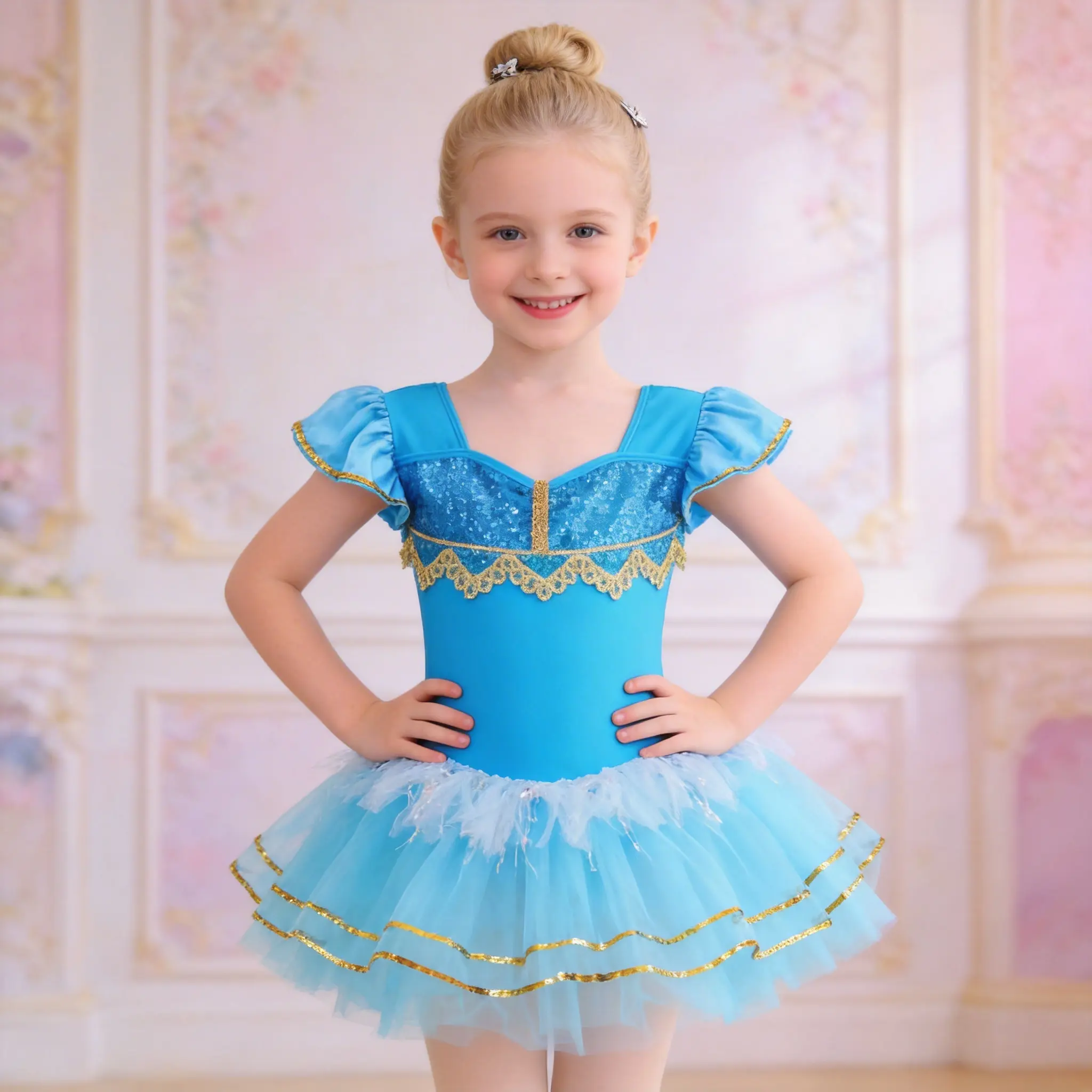 Girls Blue Ballet Tutu Kids Sparkly Dance Costume Toddler Tulle Skirt for Stage Party
