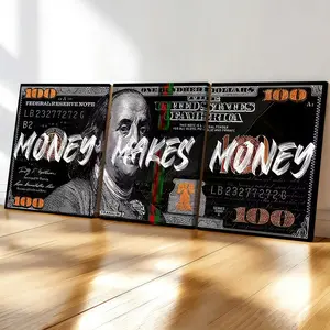 3-Pack Wood Frame Canvas Posters, Vintage Money Theme Art, Artistic Modern Living Room Decor, Waterproof, Suitable for Bedroom, Office, Hallway