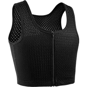 Breathable Cool Fabric Adjustable Sleeveless Black Tank Top Chest Binder for Transgender Women's Everyday Wear