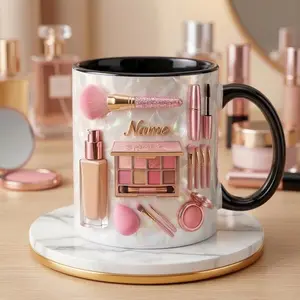 Make Up Mug Beauty Artist Coffee Mug 2D Printed 3D Effect Ceramic Mug with Faux 3D Design and Custom Name for Makeup Lovers Women Birthday Mother’s Day Gift Idea Coffee mugs, ceramic mugs, custom mugs, personalized mugs,  gift mugs, everyday mugs