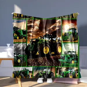 John Deere Farm Pattern Blanket, Soft Throw Blanket, Air-conditioned Room Blanket, Nap Blanket, Multifunctional Blanket for Home & Office & Travel
