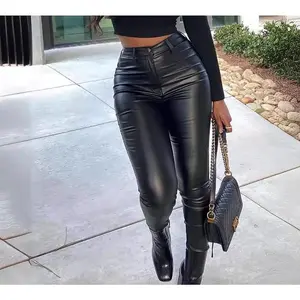 Women's New Elastic Slim Fit  Leather Pants Leggings Black Chic Fashionable Winter Style Trendy Comfortable Womenswear Bottom High Waisted Stretch High Waist Comfy fleece lined leggings plus fleece leggings leggings