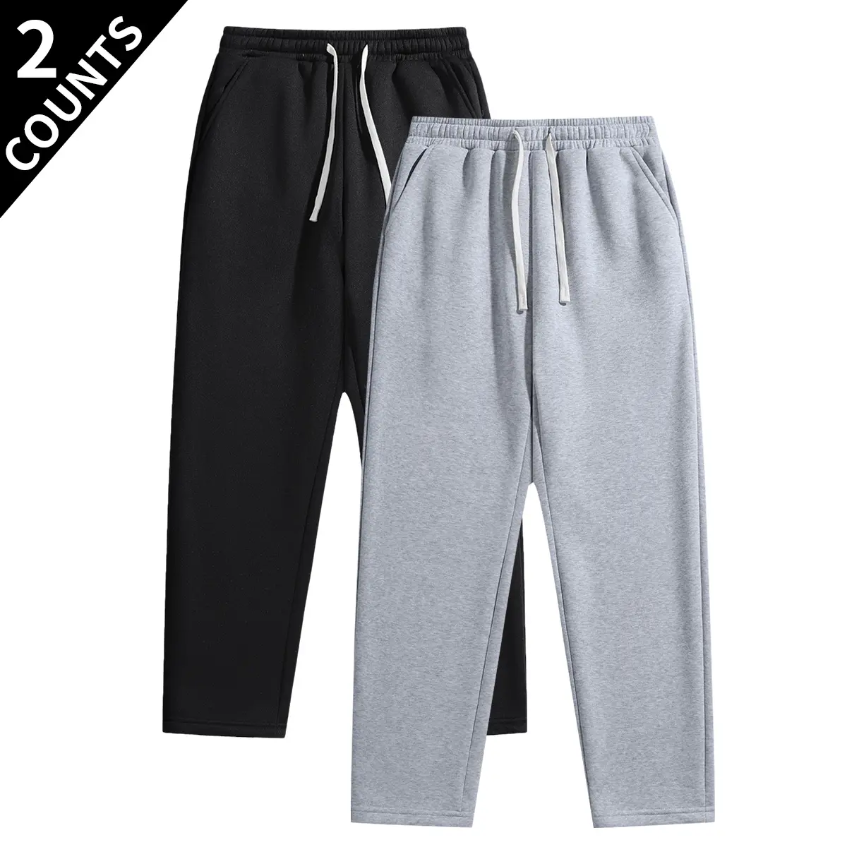 Men's 2-Piece Plain Sweatsuit Set - Soft Cozy Fabric Top, Soft Cozy Pants, Athletic Fit, Stylish Versatile All-Seasons Universal Mensfashion, Mix-And-Match, Black + Black, Ideal for Workouts & Casual Days, Autumn-Winter Basics, Sporty Chic Sportswear