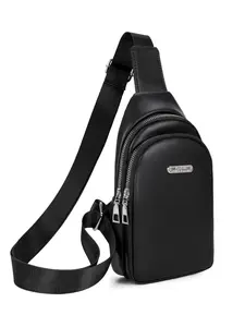 Men's Casual Solid Color Fanny Pack, Fashionable PU Leather Zipper Chest Bag for Daily Used, Casual Trendy Versatile High-quality Daily Commuting Bag