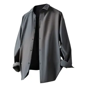 Autumn new shirts men's trendy solid-color shirts, ice silk long-sleeved drape shirts, solid-color casual loose coats, men's and women's same couple's simple lapel long-sleeved shirts, soft and comfortable fabrics, suitable for daily wear