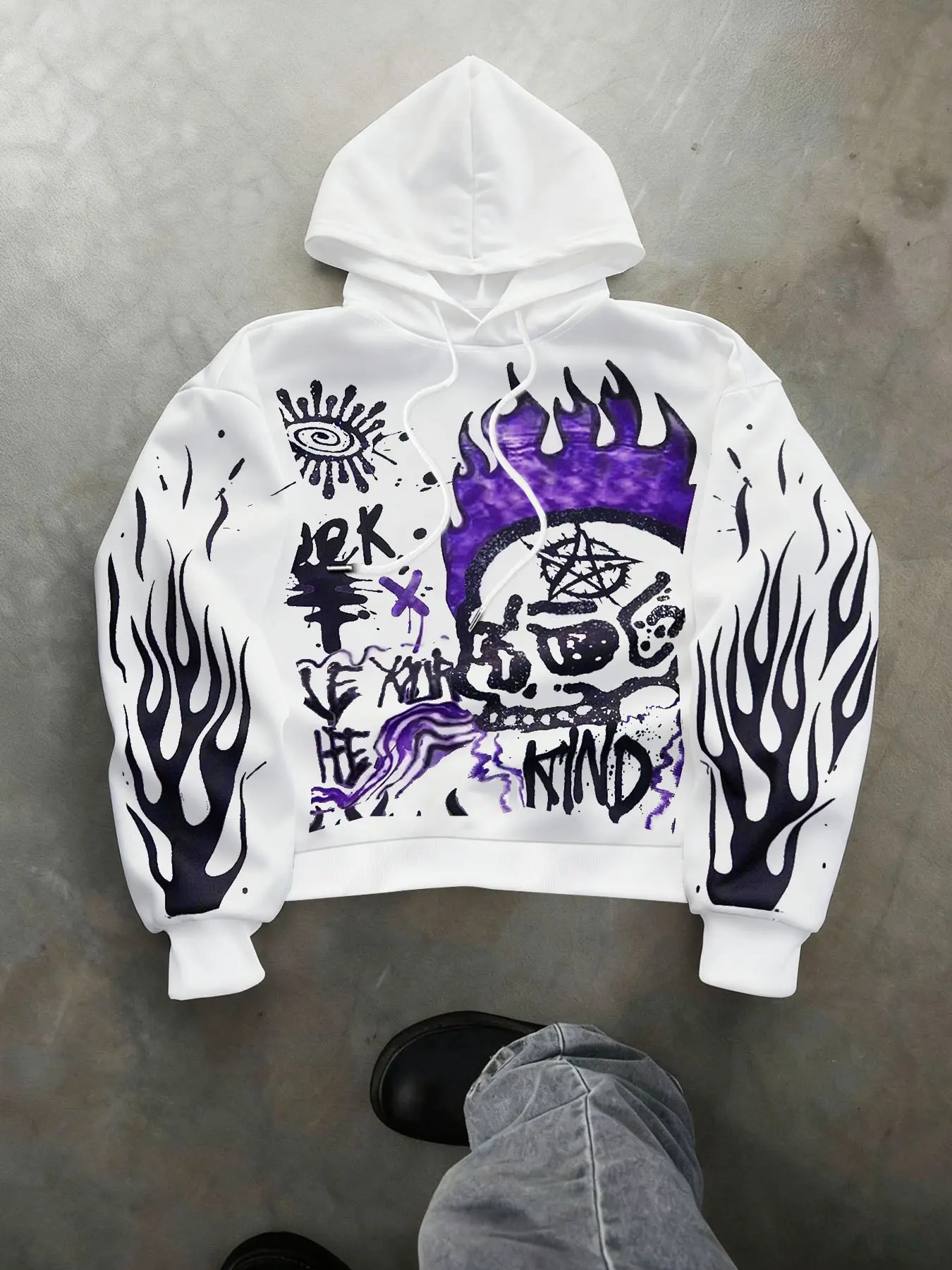 Unisex Hoodie with Skull Graphic Print, Casual Loose-Fit Short Sleeve Sweatshirt, Graphic Sweatshirts, Fashion Aesthetic Streetwear Graphic Hoodies for Fall & Winter