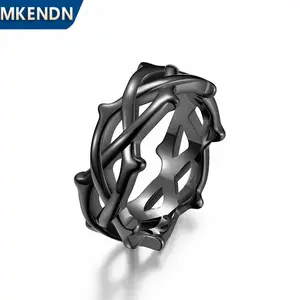 New 2026 9MM Men Ring Thorn Vine Stainless Steel Rings Fashion Finger Gift For Male Him Anniversary Gothic Jewelry