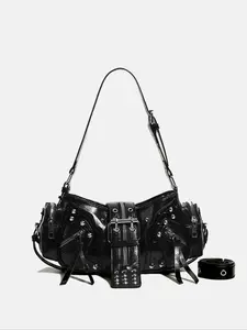 New Vintage Sweet Cool Style Embellished Shoulder Bag for Women, Autumn Winter Punk Motorcycle Handbag, Versatile Commuter Crossbody Bag