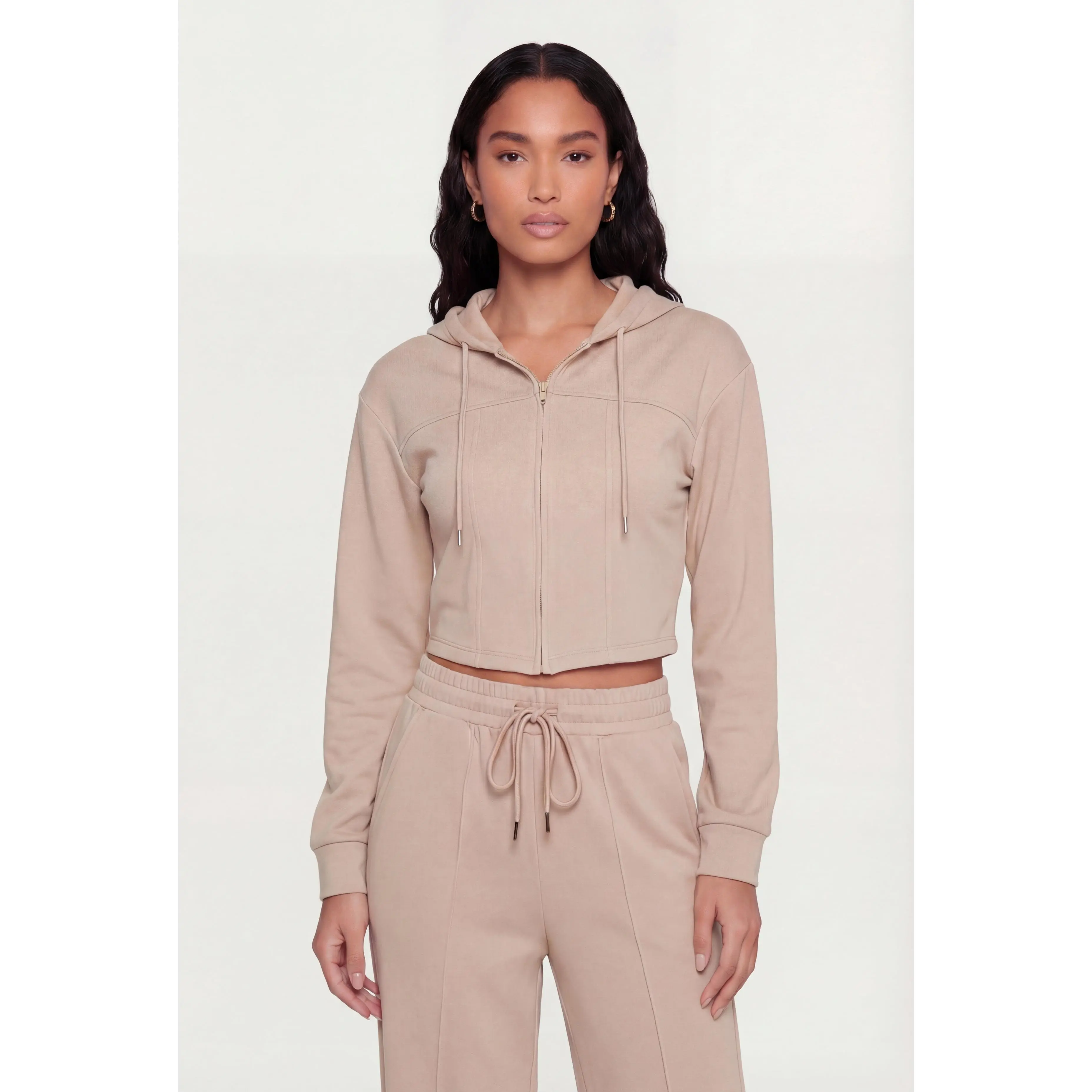 Scuba Corset Detail Cropped Zip Front Hoodie