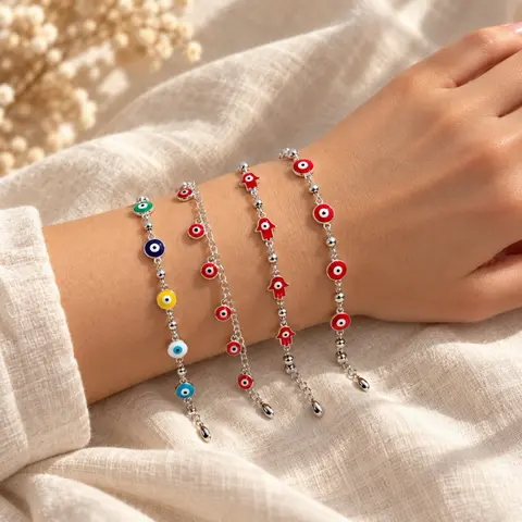 S925 Fine Silver Bracelet - Unique Evil Eye Motif Charm, 7 Inches-8.5 Inches Adjustable, 1/2 Inch Detail, Sleek and Elegant Daily Jewelry for UK Female Adults, Elegant Jewelry Collection Piece