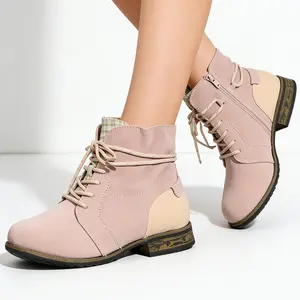 Women's Leather Chelsea Boots Stylish Lace Up Round Toe Ankle Boots Non-Slip Rubber Sole Comfortable For Daily Wear & Party